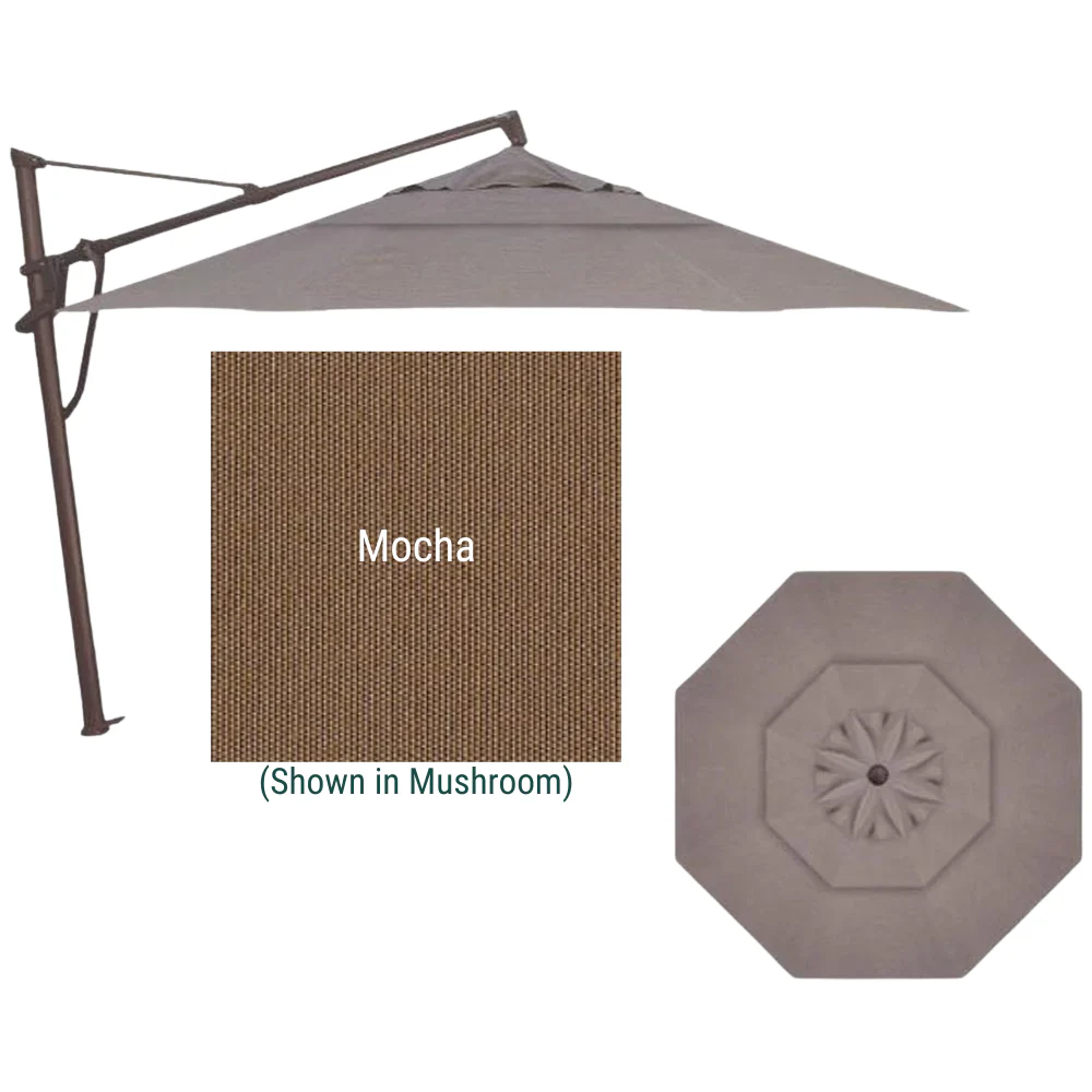 Treasure Garden, 13 Foot Aluminum Manual Lift Octagon Cantilever Umbrella, Mocha on Bronze