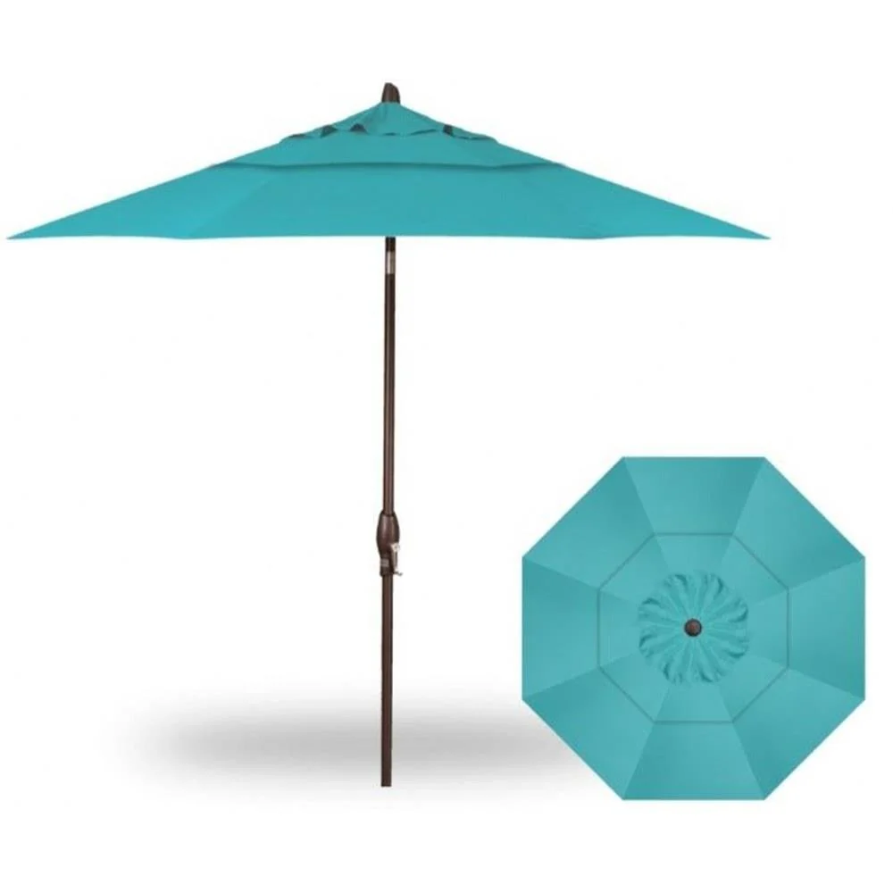 Treasure Garden, 9 Foot Double Vent Crank Lift Round Market Umbrella, Aquatic on Bronze