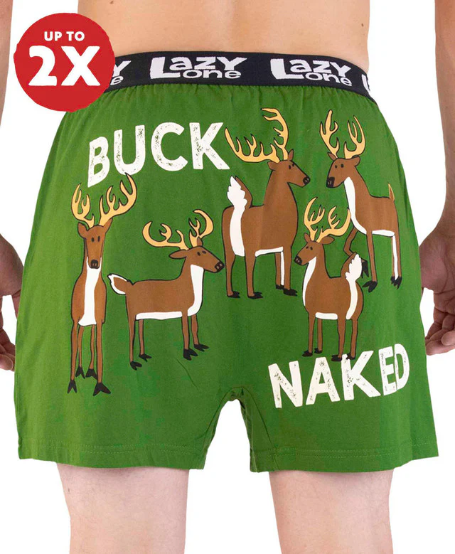Lazy One - Buck Naked Green Men's Deer Funny Boxer