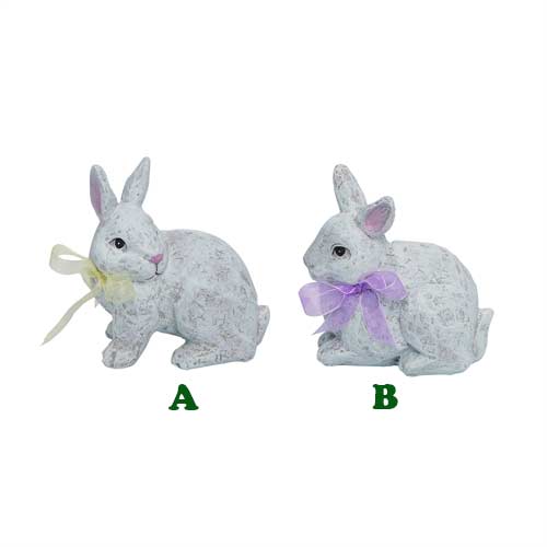 Carved Bunny w/Bow Figurine, Medium