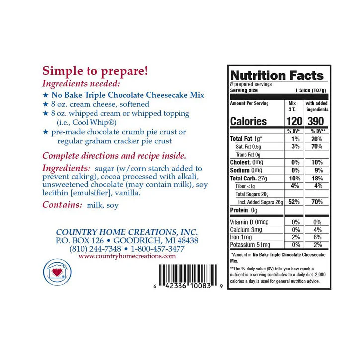Country Home Creations No-Bake Triple Chocolate Cheesecake Mix, 5 oz. - Image 3