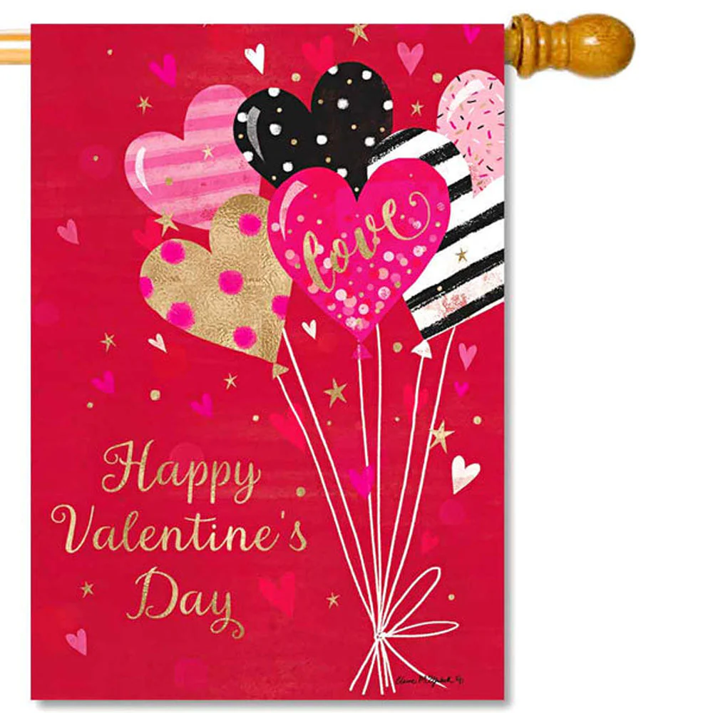 Custom Decor, Valentine's Balloons Flag, 28"X40"