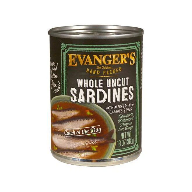 Evanger's, Hand-Packed Whole Uncut Sardines, Canned Dog Food, 13 oz
