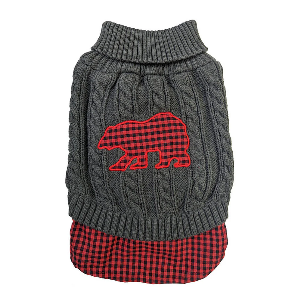 Fashion Pet, Un-Tucked Plaid Sweater, Gray