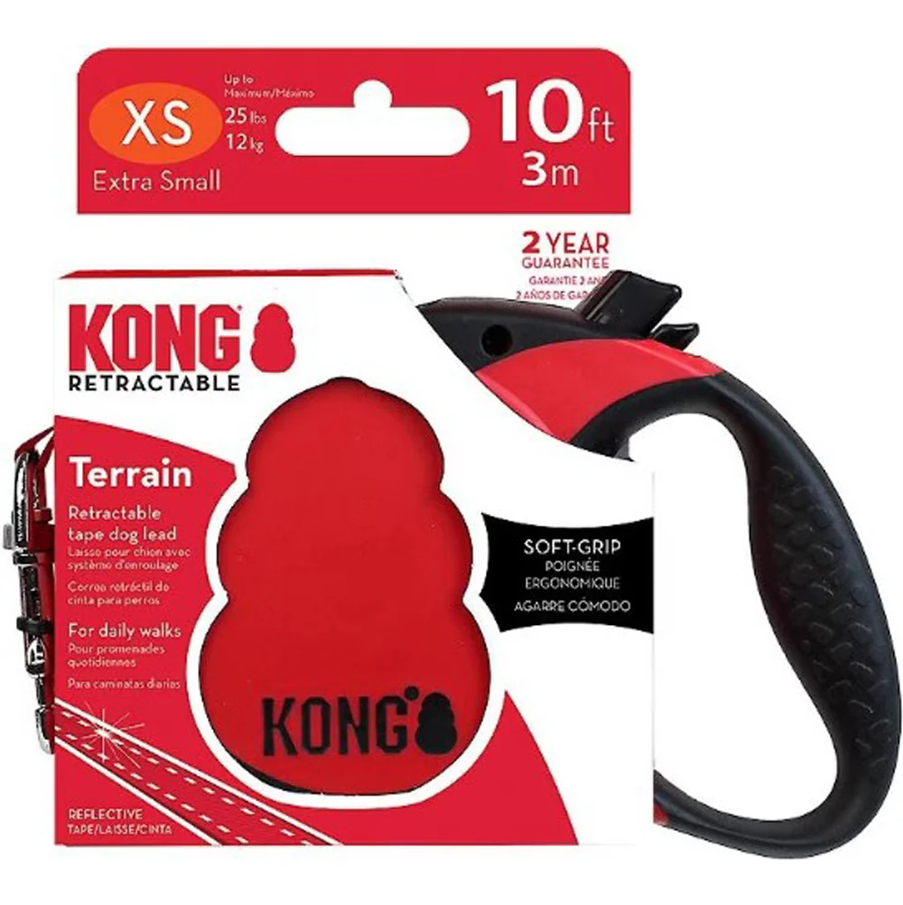 Kong, X-Small Retractable Red Leash, 10'