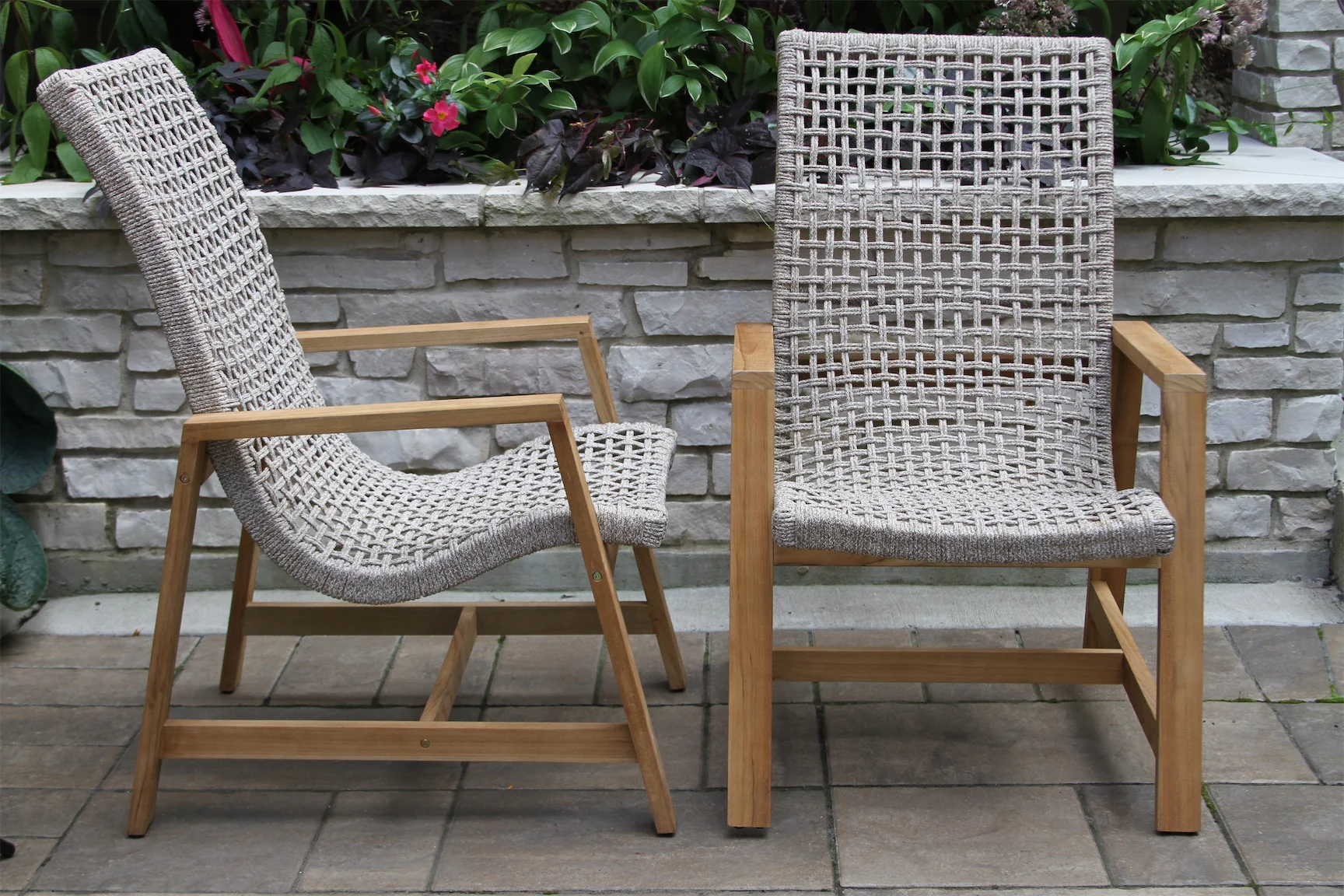 Outdoor Interiors, Teak & Nautical Rope Basket loungers