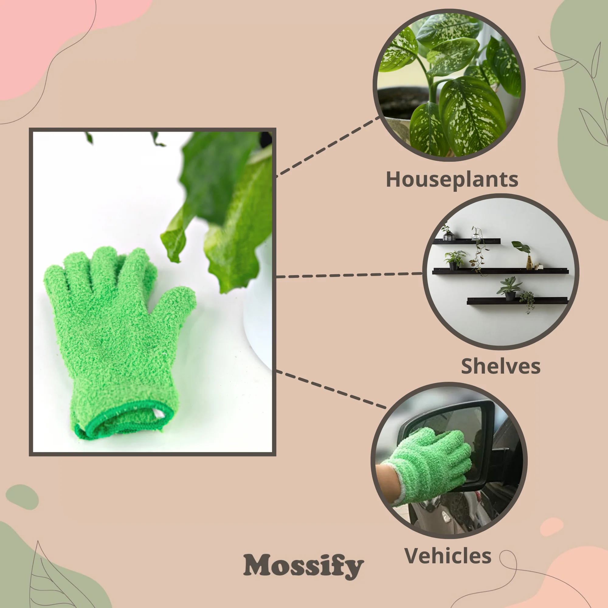Mossify, Leaf Shining Microfiber Gloves, 1 Pair Green - Image 4