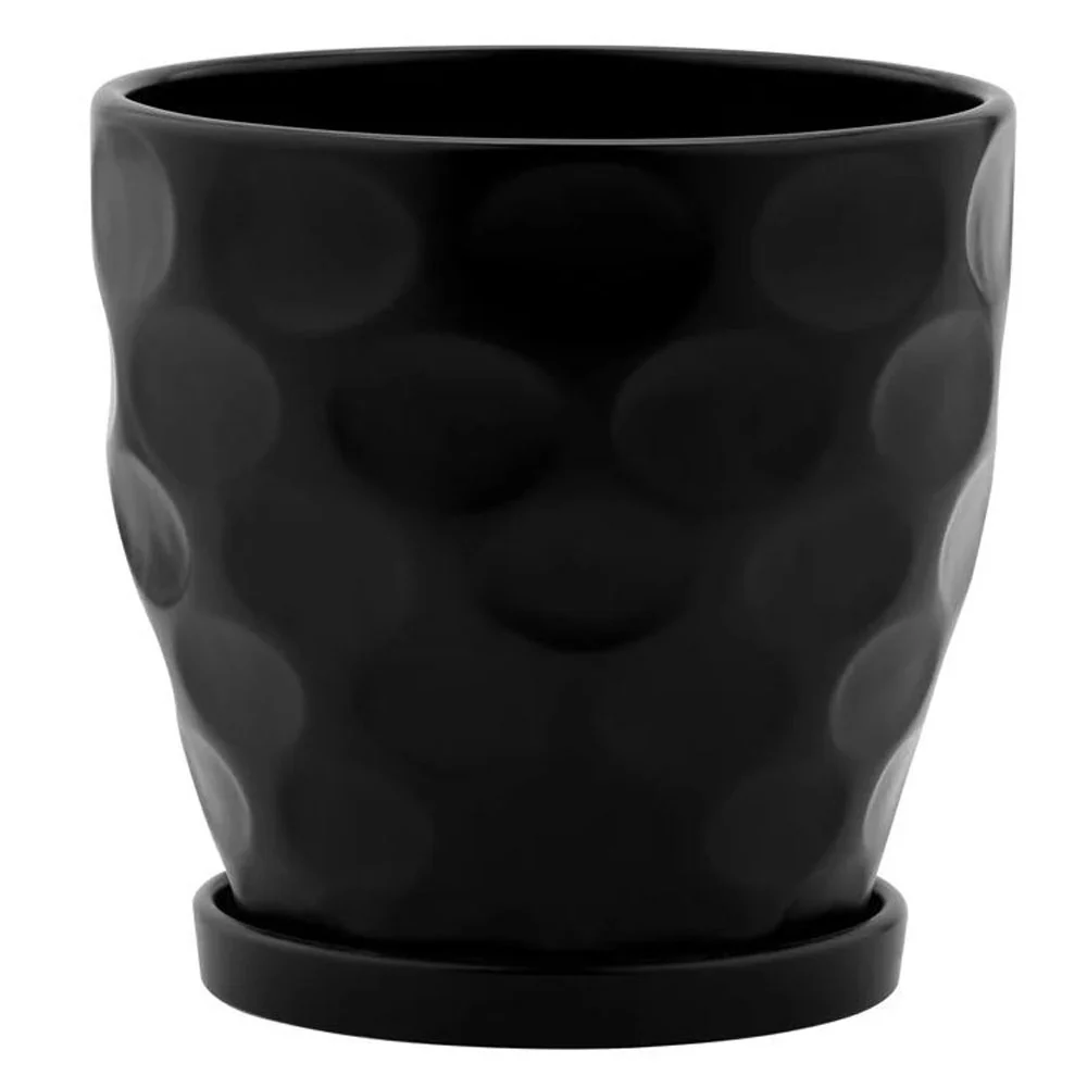 Napco, Black Dimpled Pot W/Saucer - Image 2