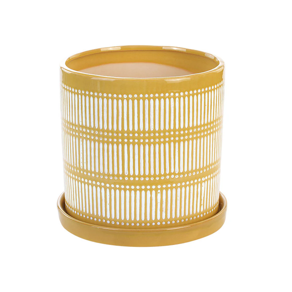 Napco, Yellow Linear Pot W/Saucer - Image 2