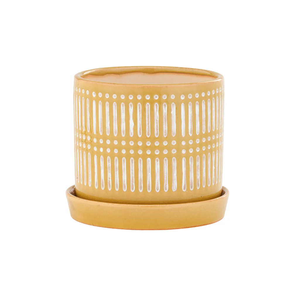 Napco, Yellow Linear Pot W/Saucer - Image 3
