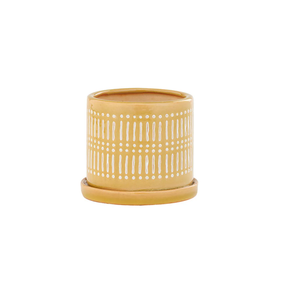 Napco, Yellow Linear Pot W/Saucer - Image 4