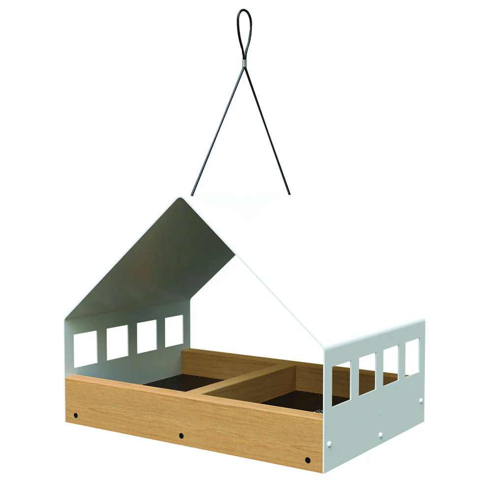 Nordic, Fly-Thru Platform Feeder, Teak/White