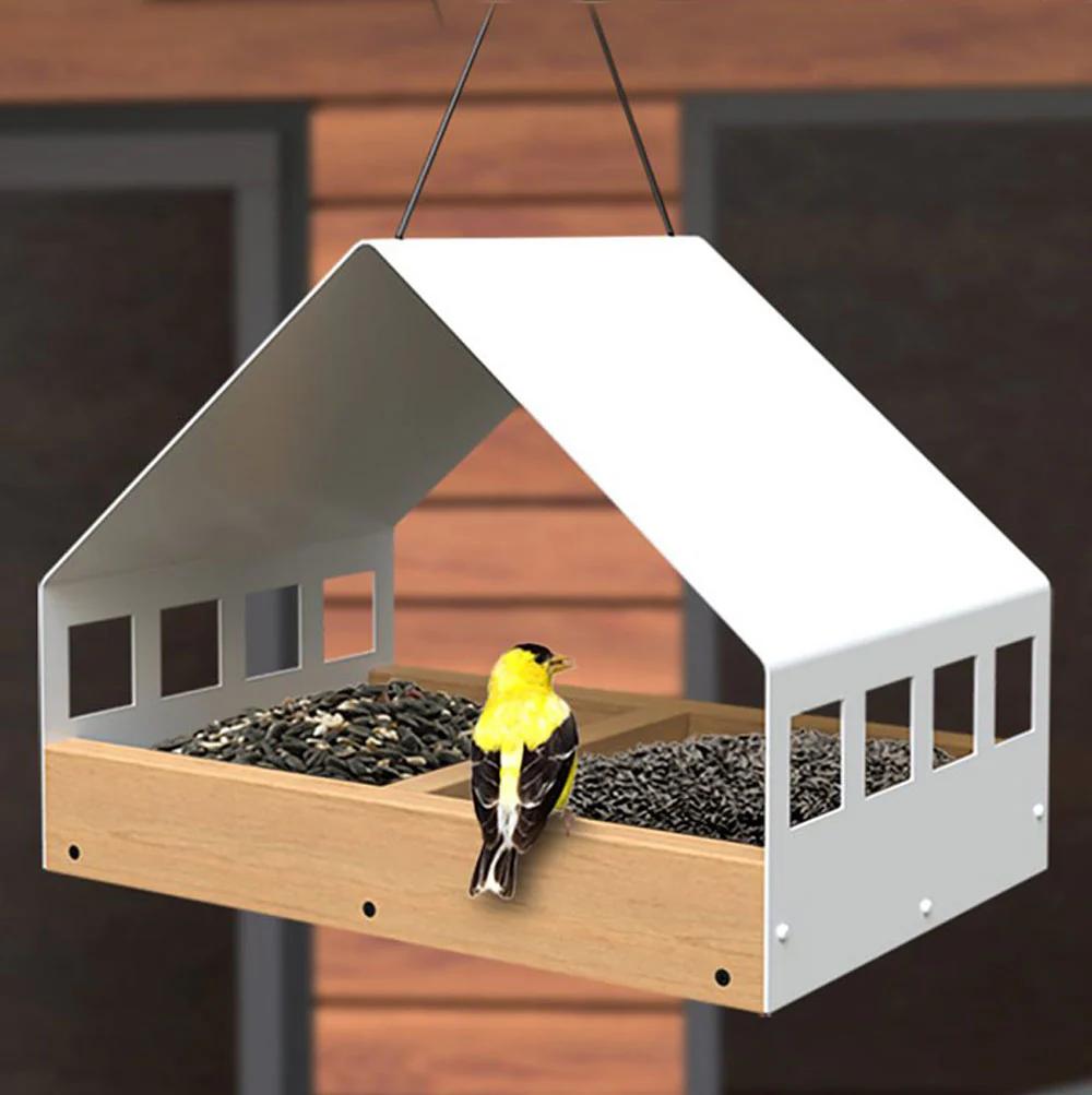 Nordic, Fly-Thru Platform Feeder, Teak/White - Image 2
