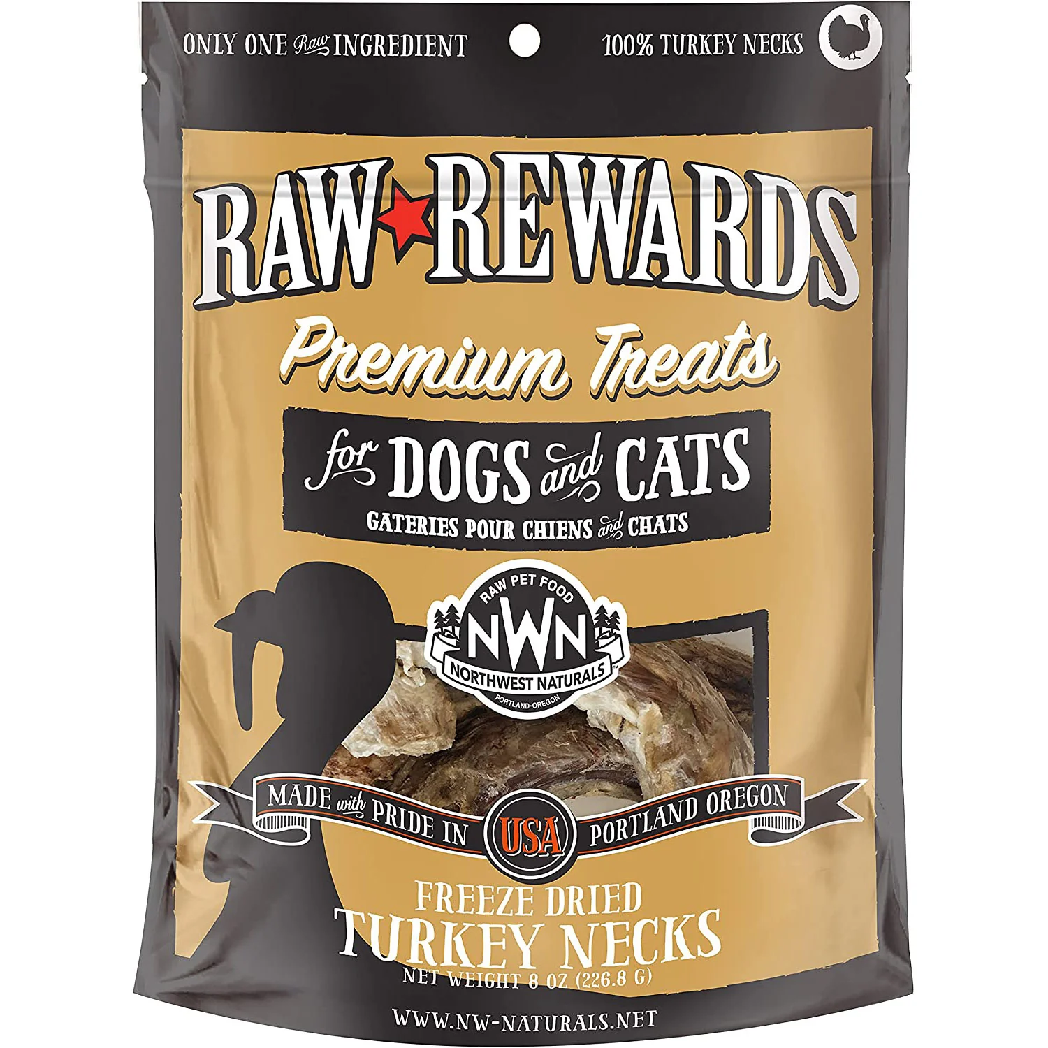 Northwest Naturals Raw Rewards Dog & Cat Treats, 4 Freeze-Dried Turkey Necks, 8 oz.