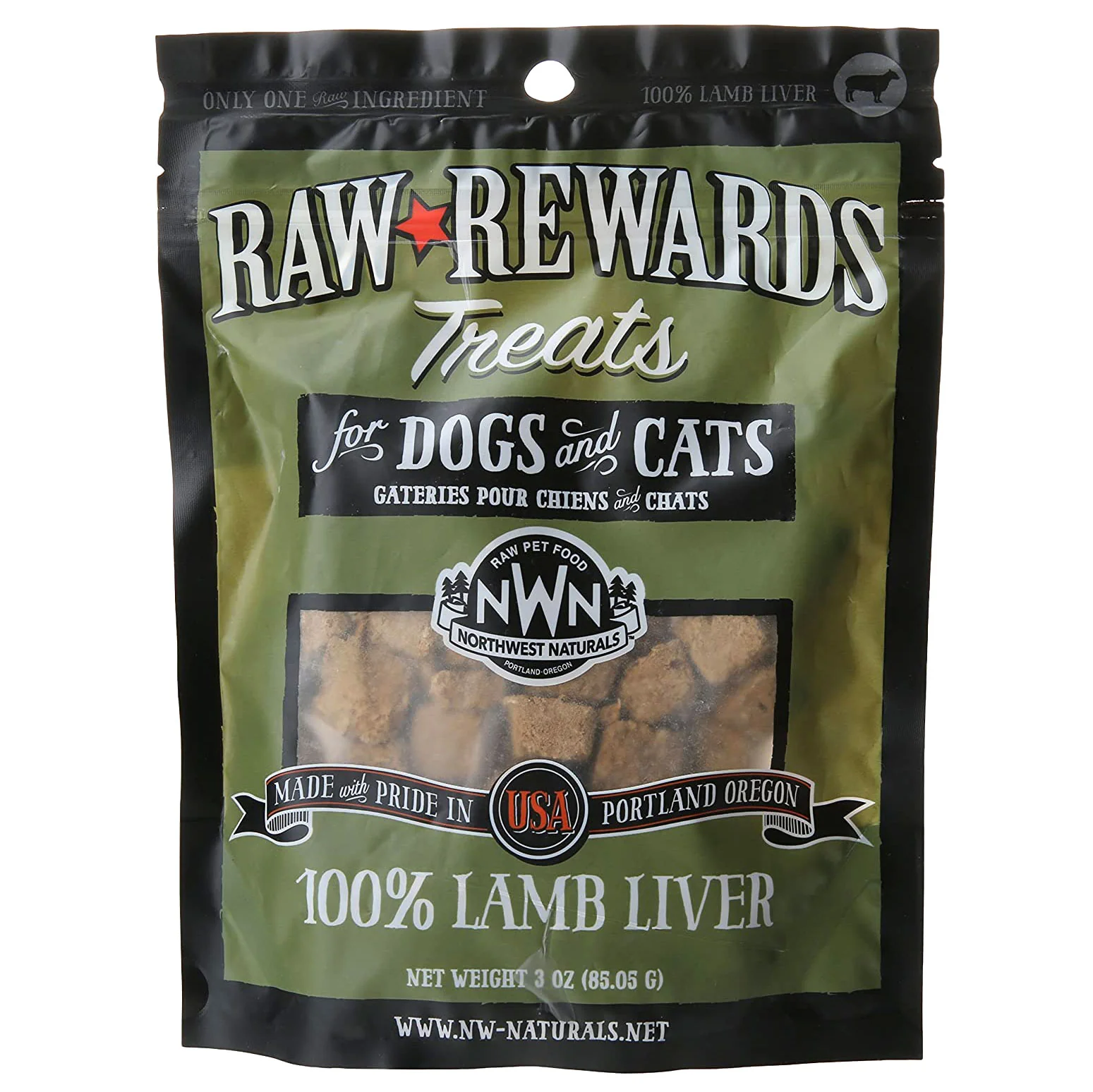 Northwest Naturals Raw Rewards Dog & Cat Treats, Freeze-Dried Lamb Liver, 3 oz.