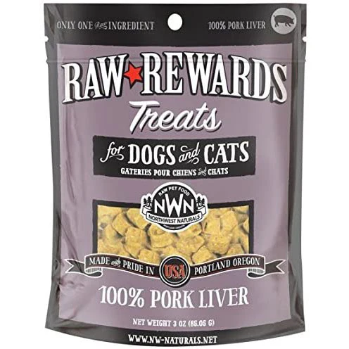 Northwest Naturals Raw Rewards Dog & Cat Treats, Freeze-Dried Pork Liver, 3 oz.