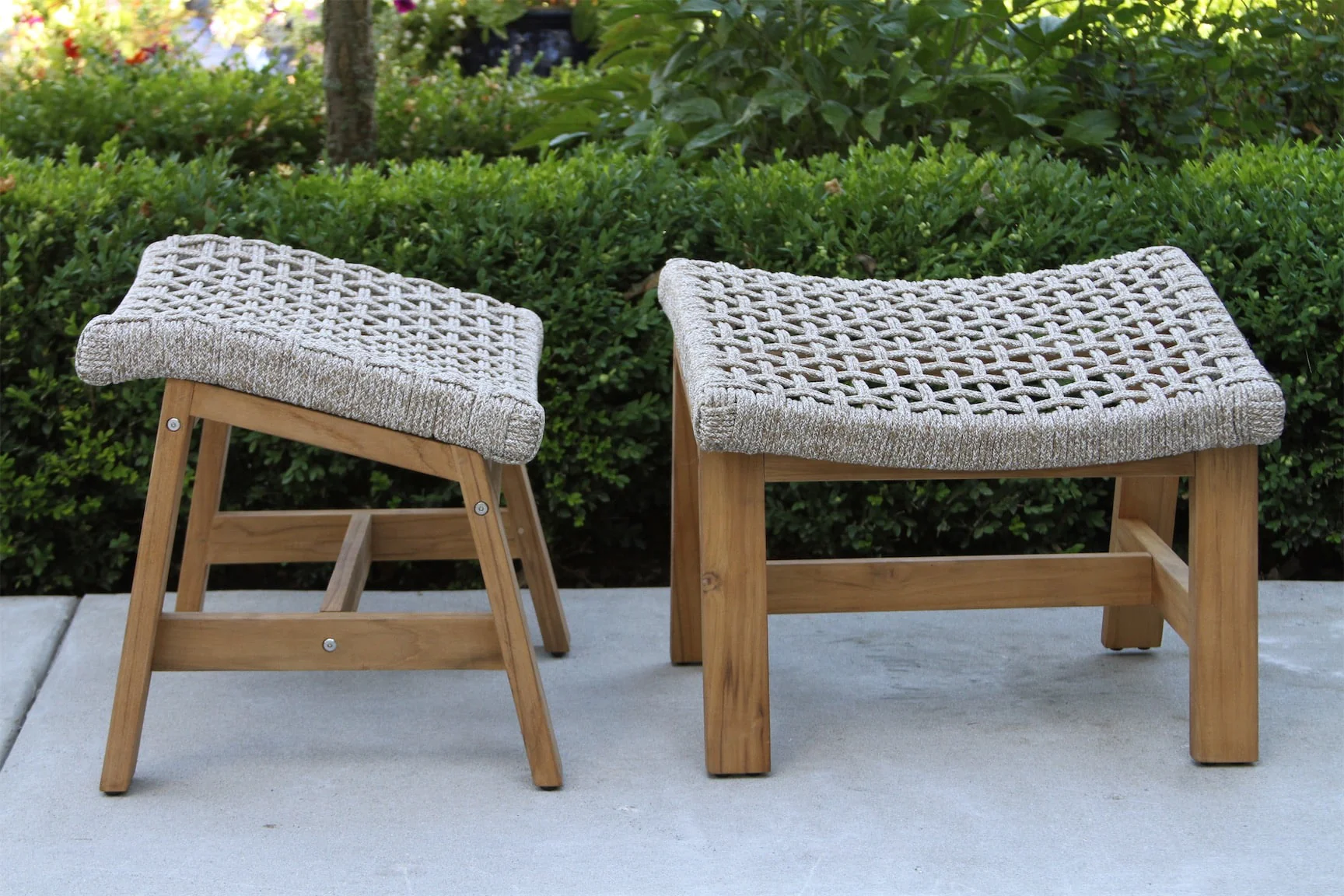 Outdoor Interiors, Teak & Nautical Rope Ottoman
