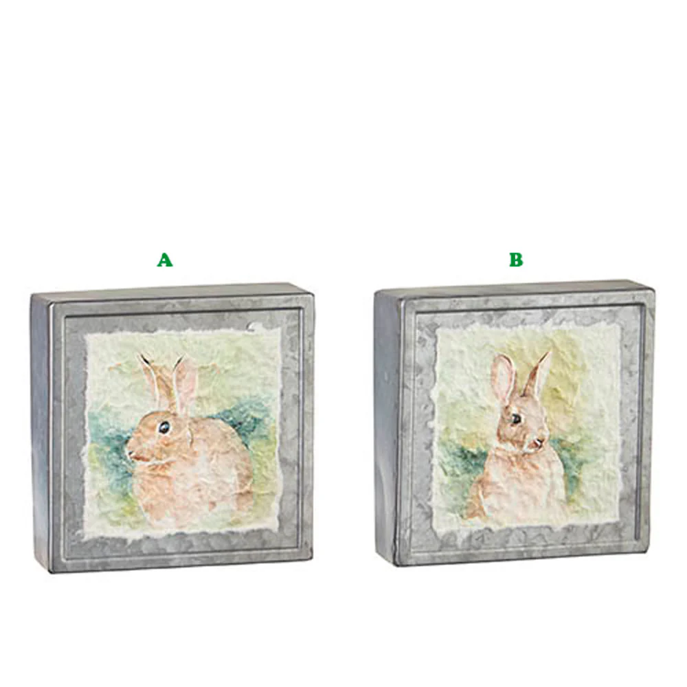 Raz, Bunny Textured Galvanized Block, Assorted and Sold Separately