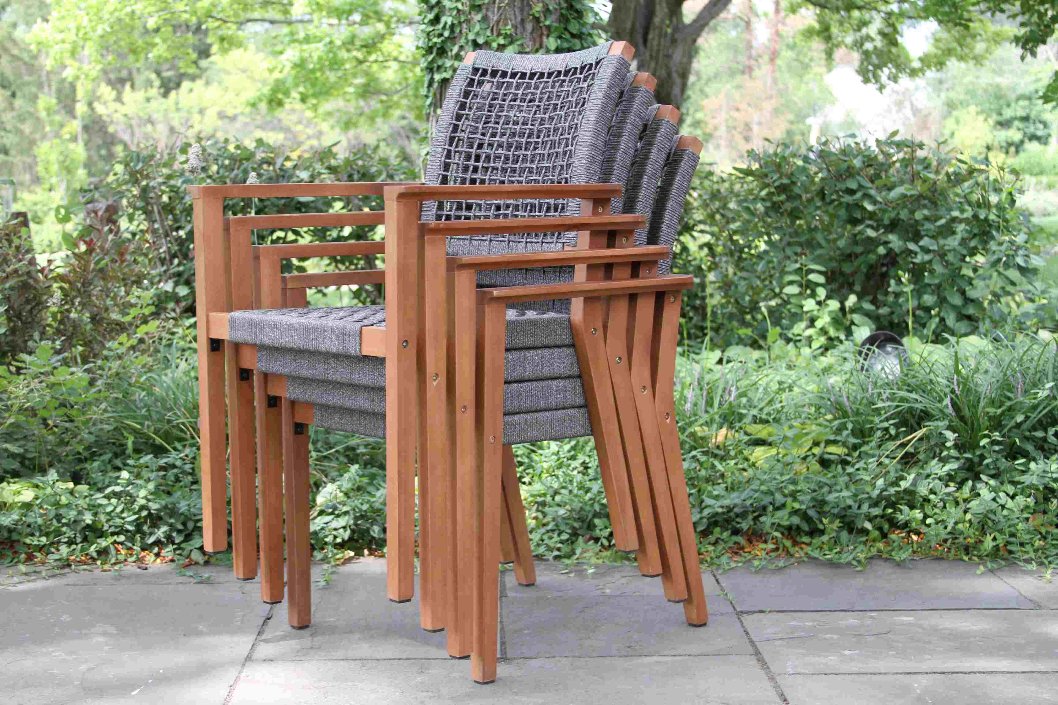 Outdoor Interiors, Grey Rope & Eucalyptus Stacking Dining Chair - Image 2