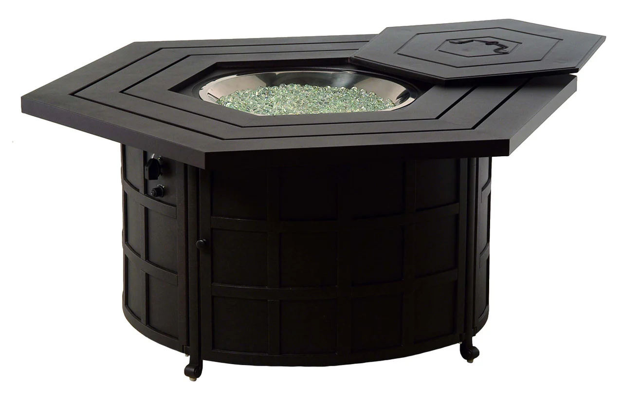 Hanamint, Sherwood Hex. Gas Fire Pit with Burner and Clear Fire Glass
