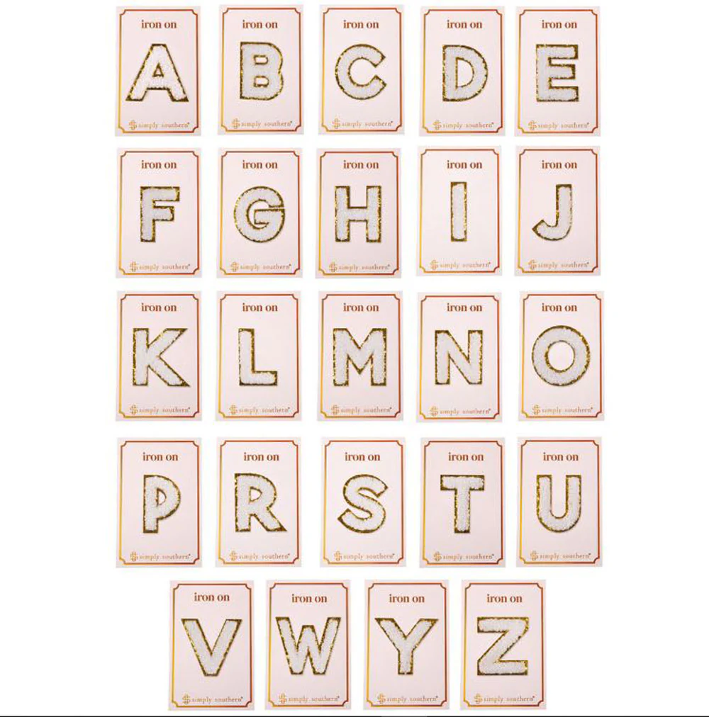 Simply Southern, White Initial Patches, Assorted & Sold Separately