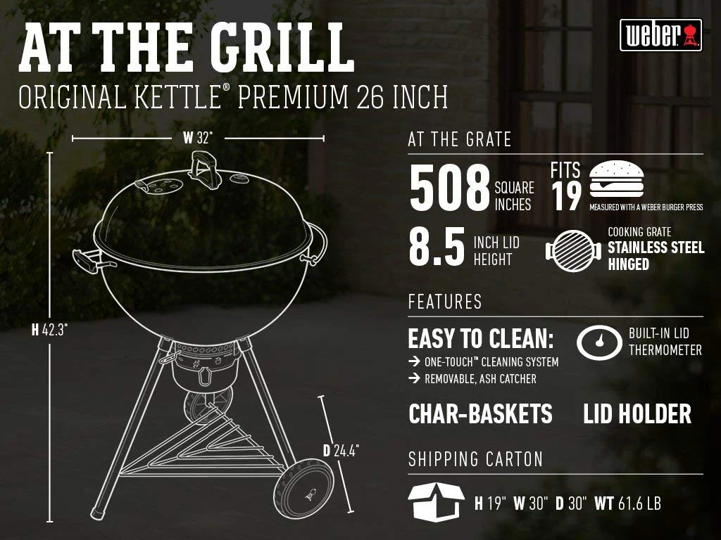 Weber Original Kettle Premium Charcoal Grill, 26", Black - Image 3