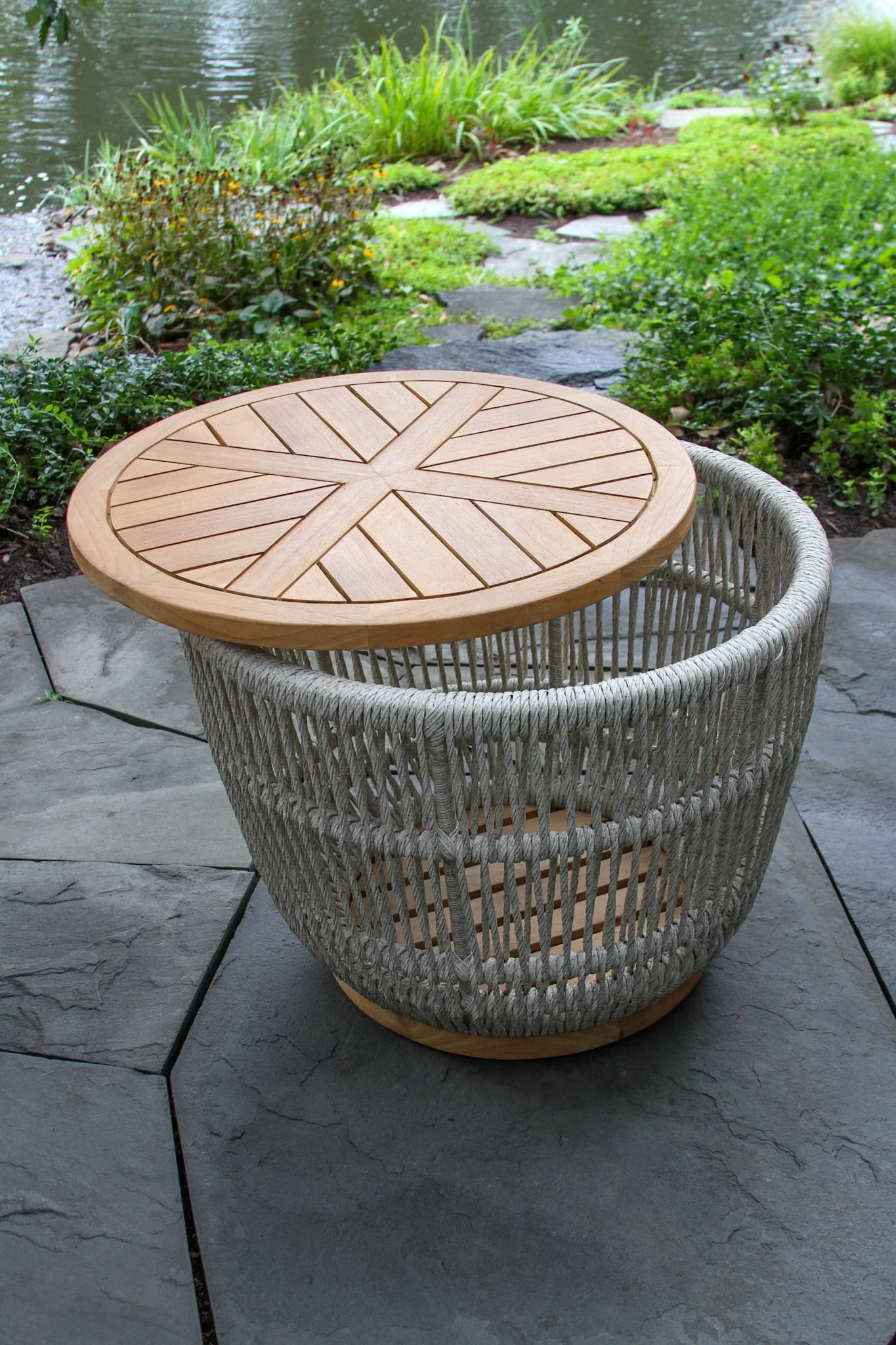 Outdoor Interiors, Teak and Cable Wicker Storage Accent Table - Image 2
